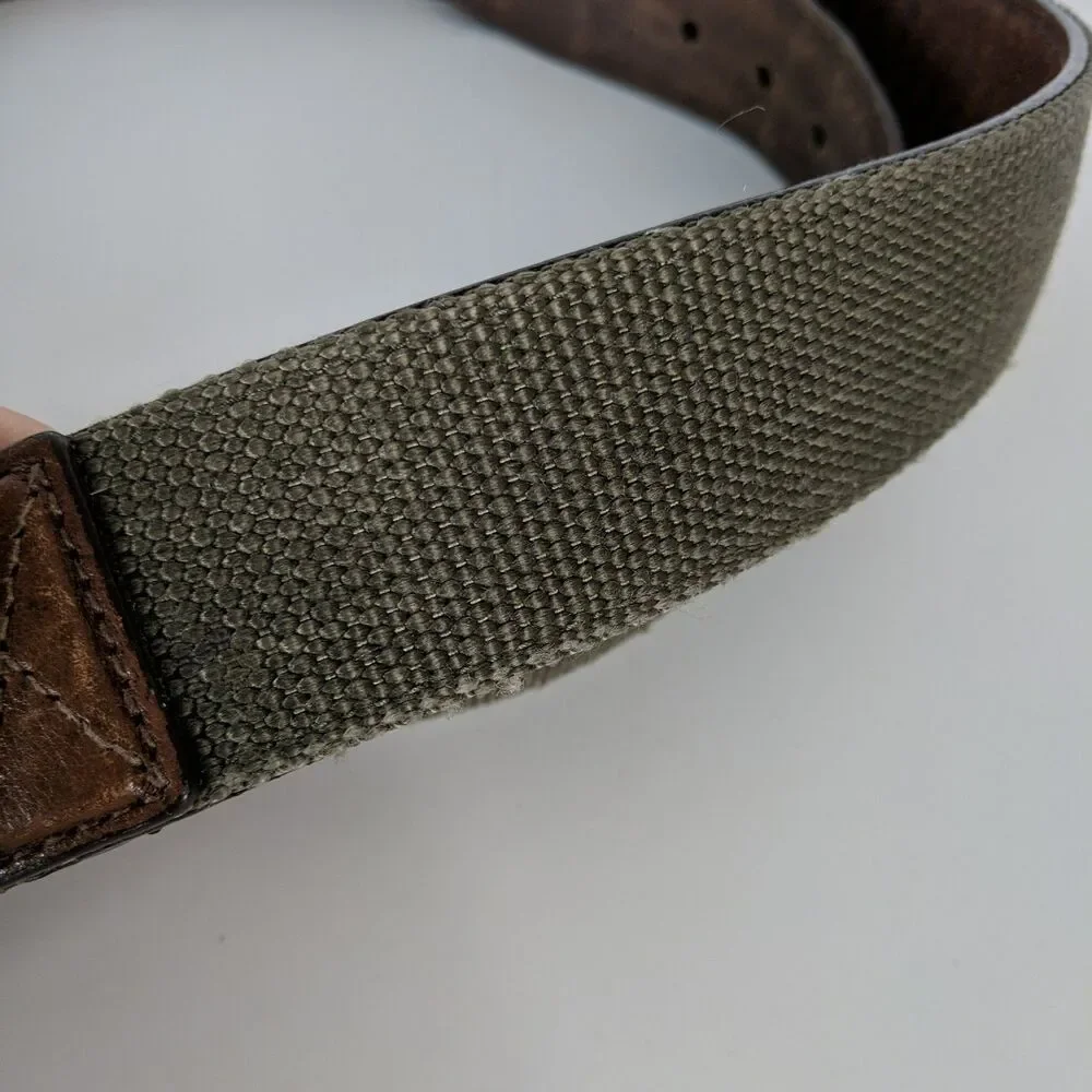 Carhartt Brown Leather Moss Green Canvas Webbing Belt Men Size 46 A159